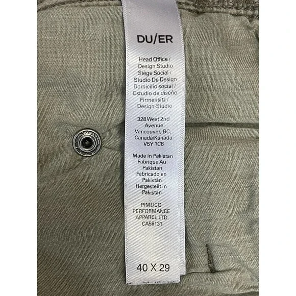 DU/ER Pants Adult 40/29 Khaki Slim Live Lite Joggers In Civilian Preppy‎ Mens